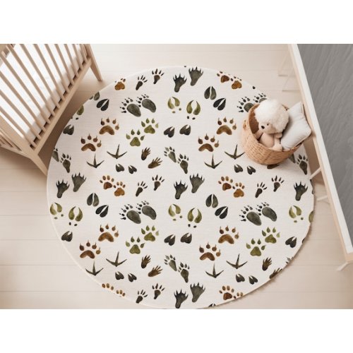 Animal Tracks Rug, Woodland Nursery Decor, Forest Round Rug, Kids Play Room, Area Rug for Boys Room, Into the Wood Nursery, Rustic Rug Fof - Etsy