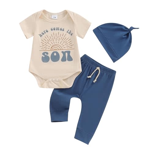baorji Newborn Baby Boys Summer Outfit Here Comes The Sun Print Short Sleeve Romper Elastic Waist Pants Set Infant Clothes