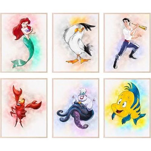 The Little Mermaid Prints - Set of 6 Wall Art Decor (8 inches x 10 inches) Photos - Princess Ariel Prince Eric Flounder Sebastian King Triton Ursula