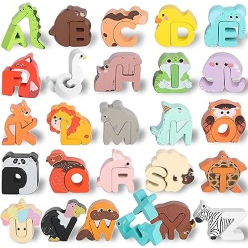 Animal Alphabet Puzzle Matching Game - Wooden Alphabet Learning Toys, ABC Puzzles for Toddlers 2-4, Montessori Educational Toys for Kids Ages 3-5 Up