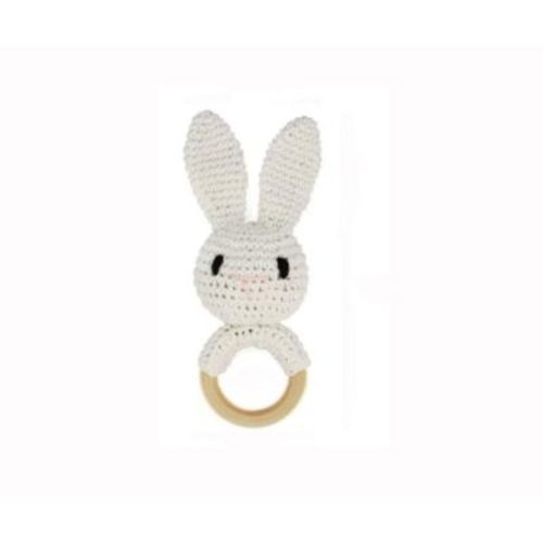 Embe Animal Wooden Rattle, White Bunny