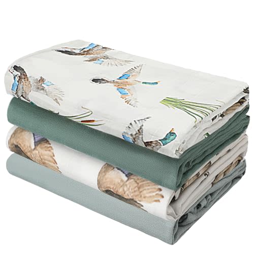 Oudain 4 Pcs Muslin Swaddle Blankets Receiving Baby Blanket for Boys Girls 47 x 43 Inches Baby Blanket Neutral Swaddle Wrap 70% Rayon and 30% Cotton for Unisex Newborn(Mallard Duck)
