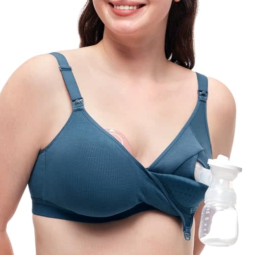 Momcozy Hands-Free Pumping Bra, Wireless & Seamless Breast Pump Bra, Breathable Tencel™ Fabric & Fully Fixed Cups