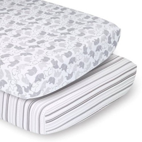 The Peanutshell Fitted Crib Sheets - Gray Elephant Walk - 2pk