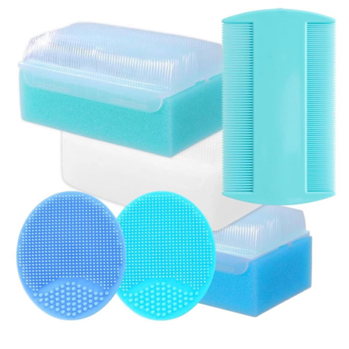 Cradle Cap Brush for Babies - Cradle Cap Treatment | Baby Sponge for Bathing | Baby Brush and Comb Set Newborn | Baby Comb & Scalp Scrubber (Set of 6)