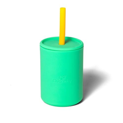 Avanchy Silicone Training Sippy Cup with Straw Lid – Tiny Cup for Babies 6+ Months to Toddlers 1 Year Old – 5 oz Infant Water Cup for Baby Led Weaning, Green