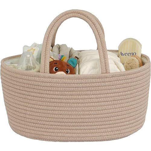 Diaper Caddy Organizer Cotton Rope Baby Basket Nursery Storage and Portable Tote Bag for Car Ideal Baby Shower Gifts and Registry Must-Have for Newborn Essentials light konjak
