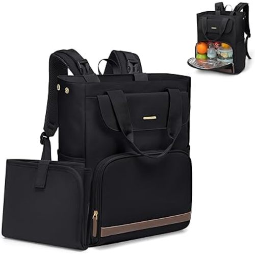 GOLF SUPAGS Diaper Bag Backpack with Portable Changing Pad 25L Baby Bag Insulated lunch box Backpack Fits 17.3" Laptop (Black)