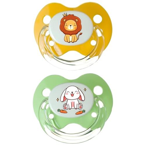 Playtex Baby Binky Orthodontic Pacifier with Snap-On Cover, Air Comfort Shield, Medical Grade Silicone, Orange & Green, 2 Count