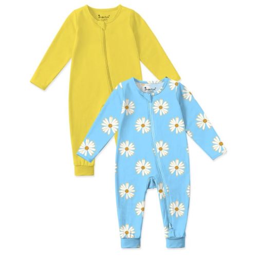 Jimonda Baby Sleeper Rompers,Unisex Boys Girls Zip-Front Pajamas One-Piece Footless Outfit 0-24 Months (Pack of 2