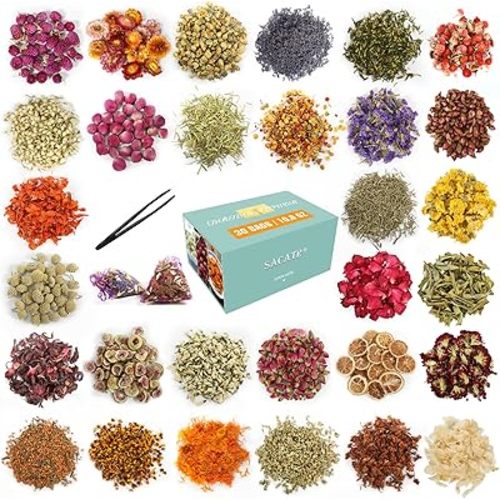 30 Bags Dried Flowers,100% Natural Dried Flowers Herbs Kit for Soap Making, DIY Candle Making,Bath - Include Rose Petals,Lavender,Don't Forget Me,Lilium,Jasmine,Rosebudsand More