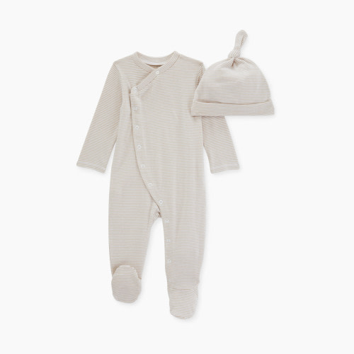 Burt's Bees Baby Micro Stripe Jumpsuit & Knot Top Hat Set - Fossil Micro Stripe, Newborn