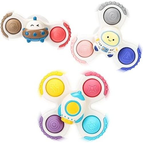 ALASOU 3PCS Pop Suction Cup Spinner Toys for 1 Year Old Boy Girl|Novelty Spinning Tops Toddler Toys Age 1-2|Sensory Baby Bath Toy for Toddlers 1-3|12 18 Months Boy Birthday Gift for Infant