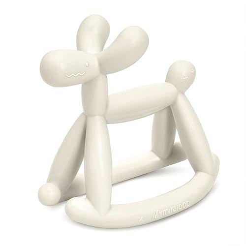 Miraloop Teething Toy for Baby 0-6, 12, 18 Months Infant, Jellydog Never Drop Food Grade Silicone Rocking Teether, Prevent Choking & Odorless, Less Dust and Hair Adhesion, Baby Gift, Milk White