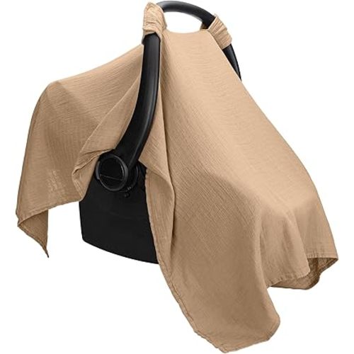 Comfy Cubs Baby Car Seat Cover - Soft, Breathable Bamboo Rayon and Muslin Cotton Blend - Lightweight Canopy for Sun, Bug, and Comfort Protection - Large Size Infant Seat Cover in Cedar Design