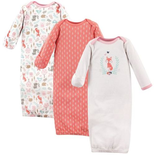 Hudson Baby Infant Girls Cotton Long-Sleeve Gowns 3pk, Woodland Fox, 0-6 Months