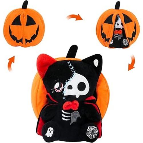 Christmas Halloween Pumpkin Plush Toy,8" Reversible Halloween Vampire Bear Cat Stuffed Animals with Vampire Cloak,Pumpkin Plushies Gift for Kids Christmas Party Decoration