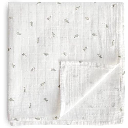 mushie Muslin Baby Swaddle Blanket | 100% Organic Cotton (Leaves)