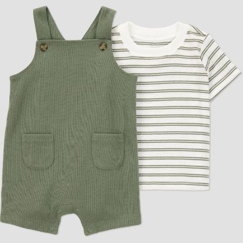 Carter's Just One You® Baby Boys' 2pc Short Sleeve T-Shirt & Overalls Set - Green 6M: Stripe Pattern, Front Pocket
