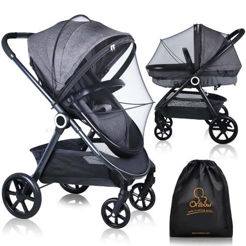 Orzbow Universal Mosquito Net for Stroller with Two-Way Zippers, Breathable and Foldable, Black