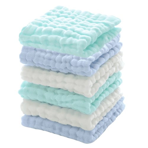 Baby Washcloths 6 Pack Muslin Baby Face Towels Soft for Newborn Cotton Wash Cloth Set for Baby Body Skin Baby Registry as Shower 11x11 inches (Blue)