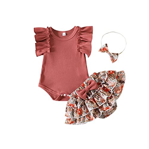 Kupretty Baby Girl Clothes Cute Summer Infant Outfits Ruffle Sleeveless Knit Romper + Floral Bow Bloomers Shorts + Headband