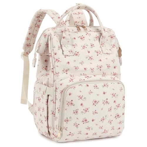 Corduroy Diaper Bag Backpack for Mom, Large Capacity Travel Nappy Bag for Baby Girls & Boys with Stroller Straps (Corduroy Floral Pink)
