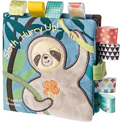 Taggies Touch & Feel Soft Cloth Book with Crinkle Paper & Squeaker, Molasses Sloth