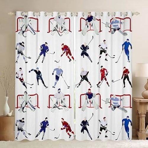 Feelyou Ice Hockey Window Curtains Kids Sports Event Curtains for Bedroom Living Room Hockey Player Window Drapes Decor Window Treatments (2 Panels, 42 x 63 Inch)