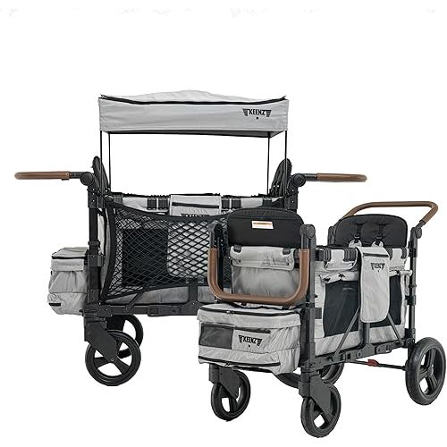 Keenz XC EVO - Luxury 2 Passenger Stroller Wagon for Kids | Foldable 2 Passenger Quad Seater with Adjustable Canopy | Gray
