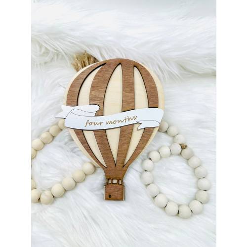 Personalized Newborn Hot Balloon  Baby Milestone Cards,  Hot Balloon Wooden  Photography Prop, Birth Announcement, Boho Baby Shower Gift