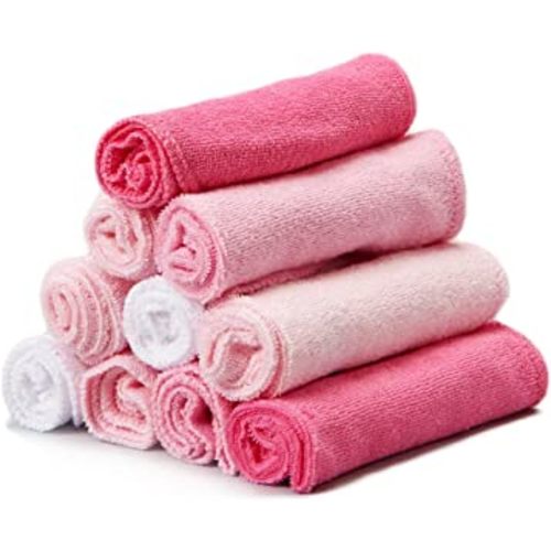 Spasilk Baby Washcloth Wipes Set for Newborn Boys and Girls, Soft Terry, Pack of 10, Pink