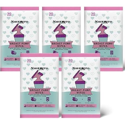Breast Pump Wipes Quick Clean, Natural Pump Cleaning Wipes On The Go, Resealable Manual Pacifier Wipes Breastfeeding Supplies, 30 Count (Pack of 5)