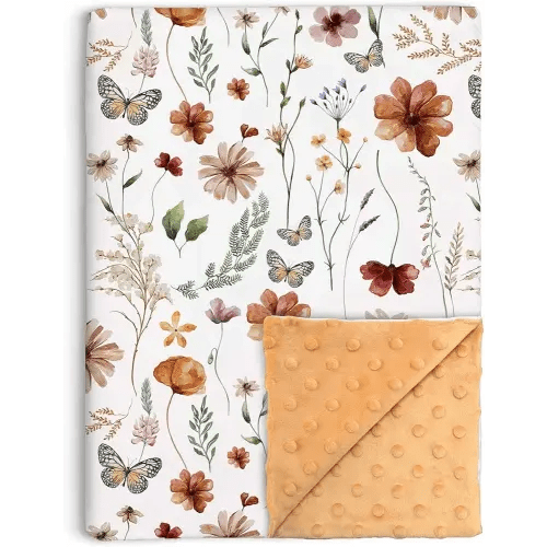 Loyoot Wildflower Baby Blanket for Girls, Boho Flower Toddler Soft Minky Blanket with Double Layer Dotted Backing, Nursery Newborn Baby Receiving Blanket Butterfly Flower Garden, 30"x40"