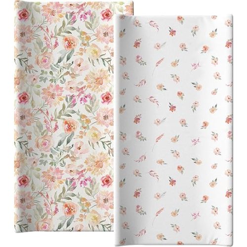 Diaper Changing pad Cover Set of 2 for Girls, Ultra-Soft Fitted Universal Sheet for Oval, Rectangle & Hourglass Types of Diaper Change Mattress Sheet pad for Baby Girls by Max&So…
