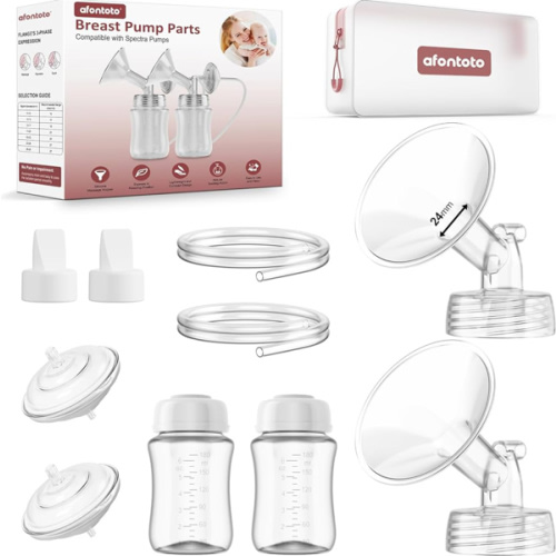 Pump Parts Compatible with Spectra S1/S2/9Plus Breastpump, Full Set Replacement Parts for Spectra Include 24mm Flange,Duckbill Valve,Backflow Protector,Tube,Bottle, Not Original Spectra S2 Accessories