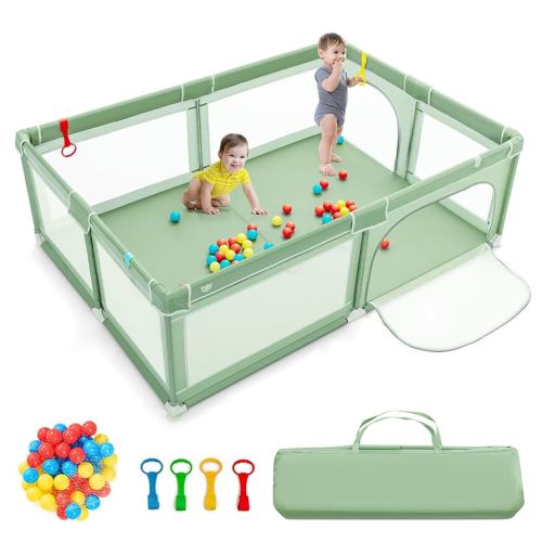 Costzon Playpen for Toddlers, Extra Large Playard Playpen for Toddlers Indoor & Outdoor with Ocean Balls, Non-Slip Suction Cups, Handlebars, Breathable Mesh, Play Pen for Babies 6-12 Months