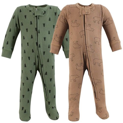 Hudson Baby Infant Boy Thermal Zipper Sleep And Play 2pk, Bear Tree, Newborn