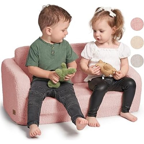 Sturdy Kids Couch and Chair for Fun Play Time or Comfy Lounging - The Perfect 2 in 1 Toddler Sofa Easily Unfolds Into a Super Soft Lounger - Modern Fold Out Chair for Babies Fits Nicely with Any Decor