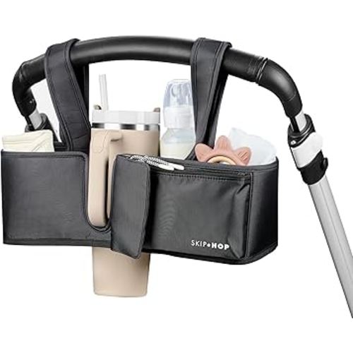 Skip Hop Ultimate Stroller Organizer Universal Fit with Adjustable Straps, Magnetic Flaps and Convertible Design That fits 40 oz. tumblers