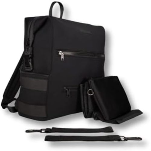 Neoprene Diaper Bag, Minimalist Backpack Diaper Bag with Pouch, Changing Pad, and Stroller Straps, Water Resistant and Lightweight Dad Diaper Bag, Diaper Bag Backpack, Black