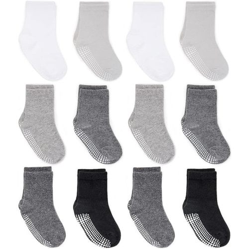ZAPLES Baby Non Slip Grip Crew Socks with Anti Skid Soles for Infants Toddlers Kids Boys Girls