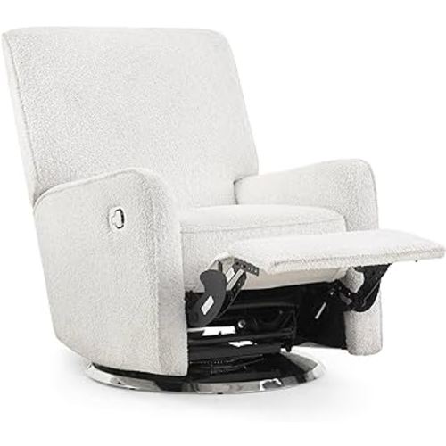 Delta Children Nest Nursery Swivel Recliner - Fabric is GREENGUARD Gold Certified and Oeko-TEX Standard 100 - Upholstered in a Unique Chenille Yarn for Blanket Like Softness, Oyster