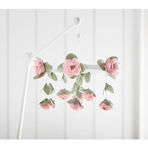 Felted Pink Roses Musical Baby Crib Mobile