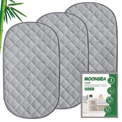 Diaper Changing Pad Liner Non-Slip, Waterproof Terry Mat Changing Pad Cover Liner, Quilted Absorbent Bassinet Liners Washable, 3 Pack 13"x 26" Reusable Portable Changing Table Pad Grey