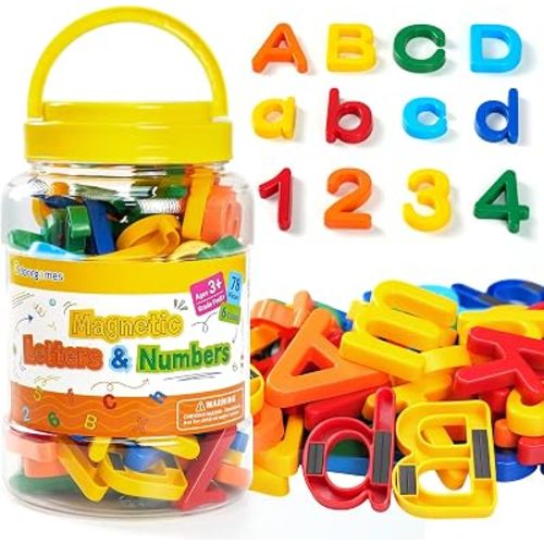 78 Pcs Magnetic Letters & Numbers, ABC Alphabet Magnets for Fridge & Whiteboard, 6 Colors, Strong Magnets Learning Set for Toddlers