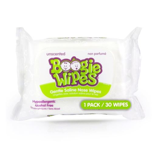 Boogie Wipes Gentle Wet Wipes for Baby & Nose, Made with Vitamin E, Aloe, Chamomile and Natural Saline, Unscented, 30 Count