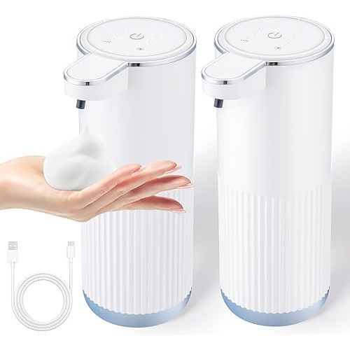 2 Pack Automatic Soap Dispenser Touchless, Rechargeable Foaming Hand Soap Dispenser, 4-Level Adjustable Foam for Bathroom Countertop, Electric