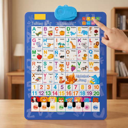 Bilingual English Spanish Talking Wall Chart, Battery Powered Complete Sound Poster, Simple Touch Operation (3 AAA Batteries Not Included)