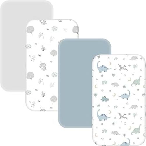 4 Pack Bassinet Sheets - 33"x20" Bedside Bassinet Sheets for Baby Delight, Angelbliss, Jimglo & Most Regular Size Bedside Sleeper | Ultra Soft & Skin Friendly Bassinet Fitted Sheets for Boys Girls
